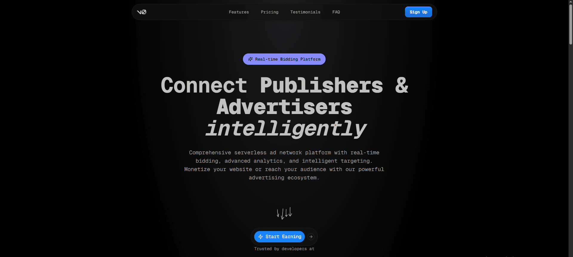 Ad-Network interface showing publisher and advertiser dashboard panels